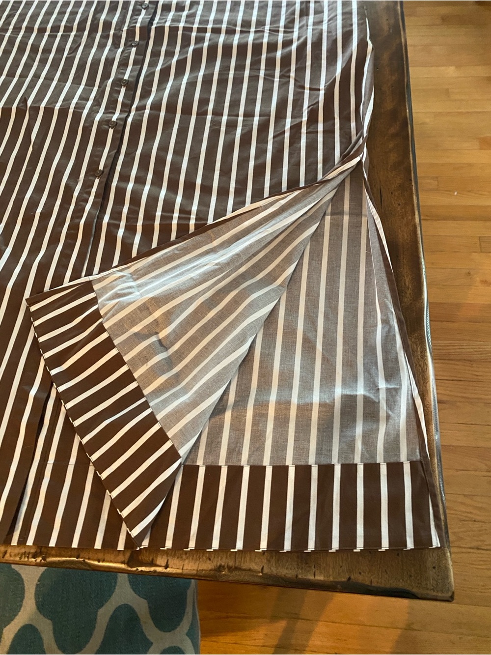 LOFT Brown and White Vertical Stripe Button-Down Shirt - Picture 4 of 5